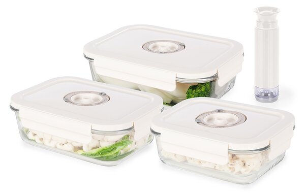 Compactor 3-dílná sada skleněných vakuovacích dóz ASPIFRESH s pumpou, 0,63 + 1,04 +1,48L