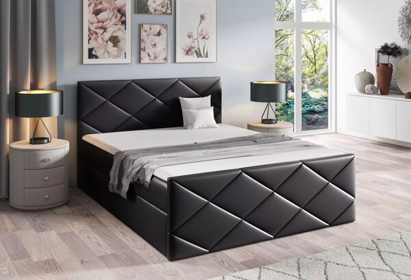 Postel s matrací a roštem HALKA - 120x220, černá eko kůže + topper ZDARMA