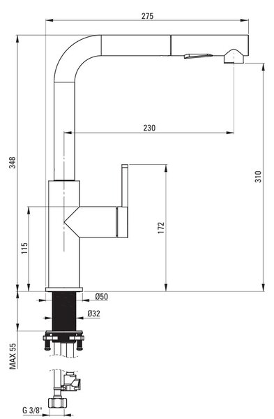 Deante Momi, dřezová baterie s výsuvným výtokem h-348, zlatá matná, DEA-BKM_R73M