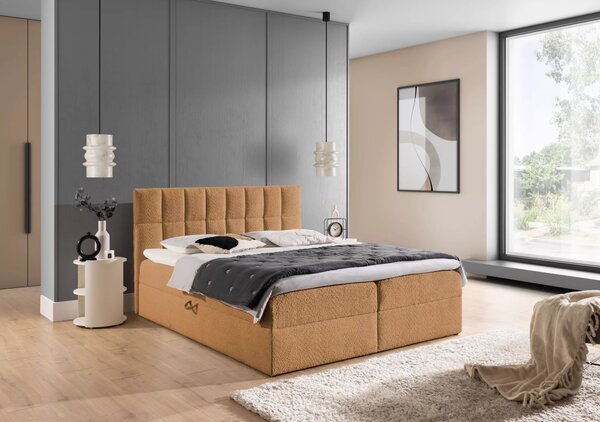 Jednolůžková čalouněná postel 120x220 ALIBINA - světle hnědá + topper