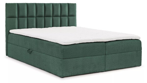 Jednolůžková čalouněná postel 120x220 ALIBINA - láhvově zelená + topper