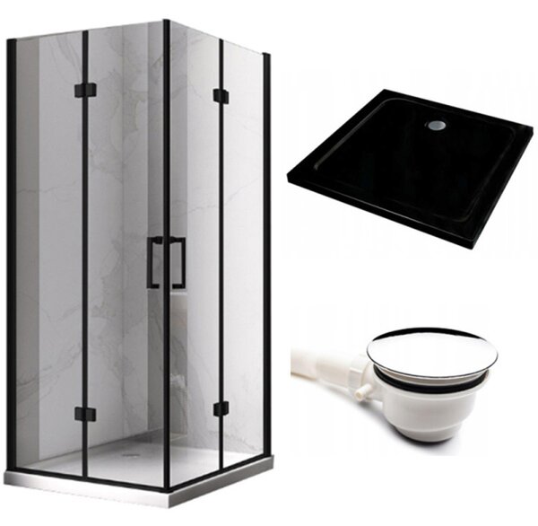 BPS-koupelny Obdélníkový sprchový kout HYD-OK12A 90x80 chrom/transparent + vanička HYD-OSV-ST03E černá