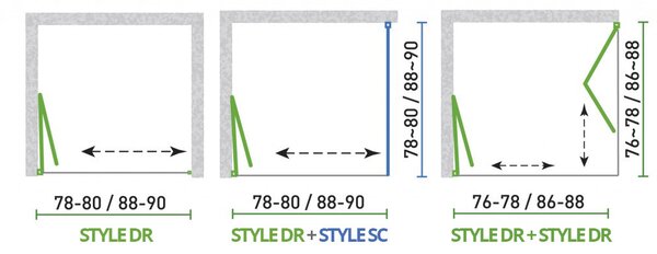 Novoterm Zalamovací otočné sprchové dveře NV-Style DR CHR 80, chrom/transparent - bez vaničky