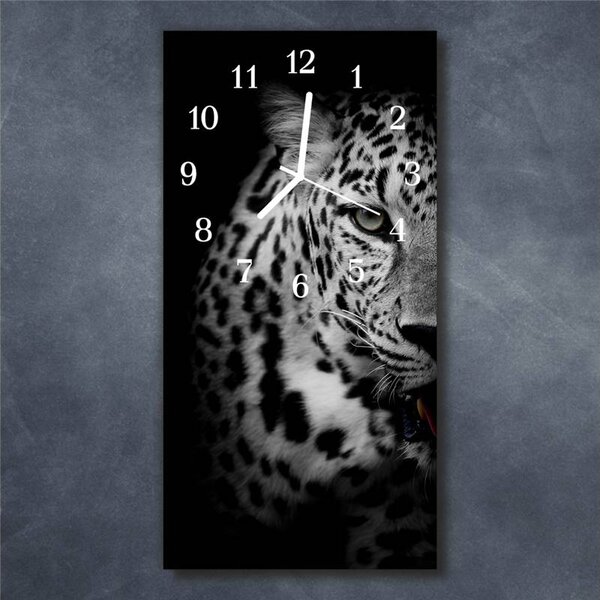 Nástěnné hodiny obrazové na skle - Leopard