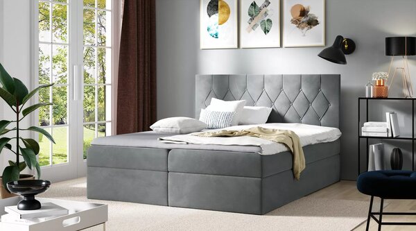 Postel boxspring TIBOR - 120x220, šedá + topper ZDARMA