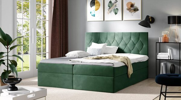 Postel boxspring TIBOR - 120x220, zelená + topper ZDARMA