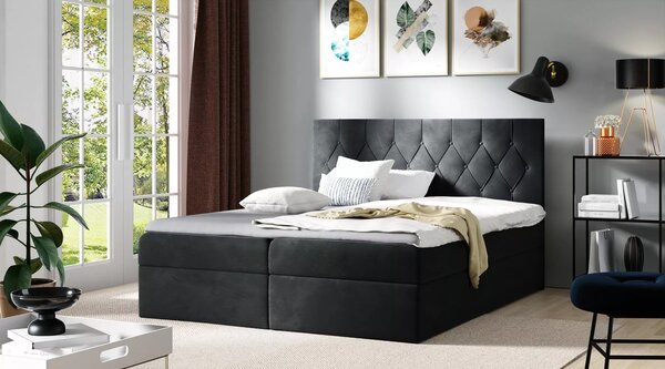 Postel boxspring TIBOR - 120x220, černá + topper ZDARMA