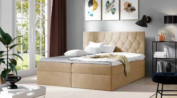 Postel boxspring TIBOR - 120x220, béžová + topper ZDARMA