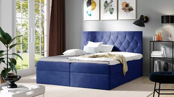 Postel boxspring TIBOR - 120x220, modrá + topper ZDARMA