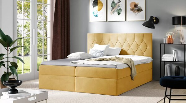 Postel boxspring TIBOR - 120x220, žlutá + topper ZDARMA