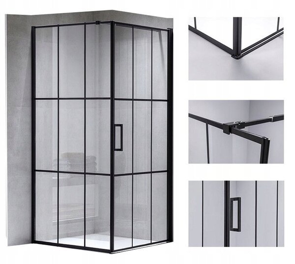 BPS-koupelny Čtvercový sprchový kout HYD-SK13B 90x90 černá/transparent - bez vaničky