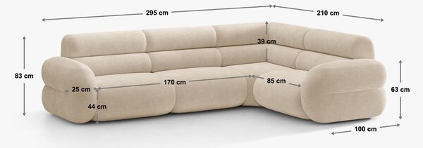 Micadoni Béžová bouclé rohová pohovka Neo 295 cm, levá