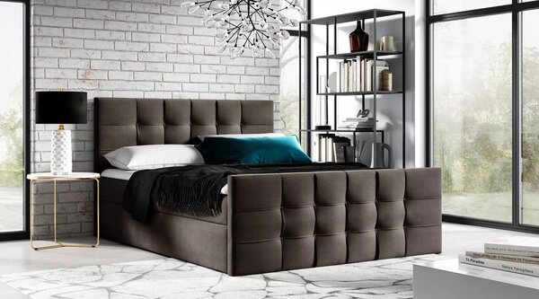 Čalouněná boxspringová postel IVANA 1 LUX - 120x220, hnědá + topper ZDARMA