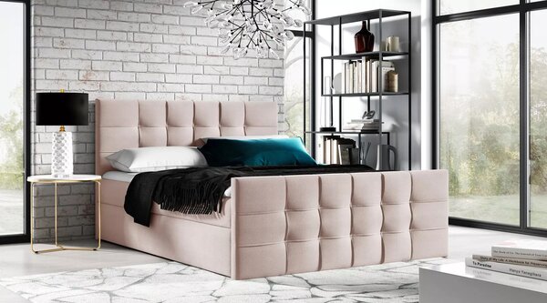 Čalouněná boxspringová postel IVANA 1 LUX - 120x220, růžová + topper ZDARMA