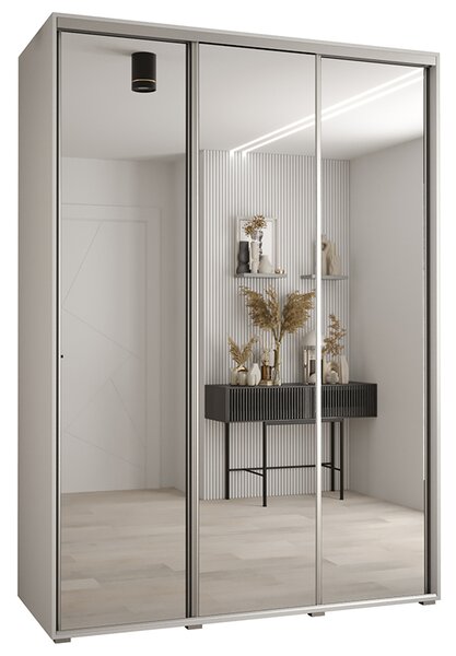 Šatní skříň s posuvnými zrcadlovými dveřmi DAVOS 170cm | Bílá / stříbrné pojezdy
