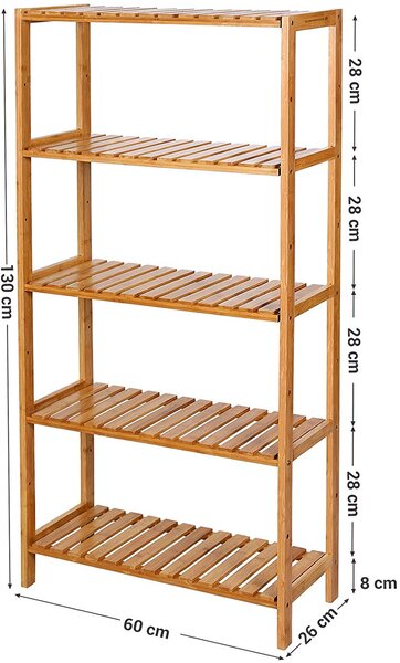 SONGMICS Bambusový regál 5 polic přírodní 60x130 cm