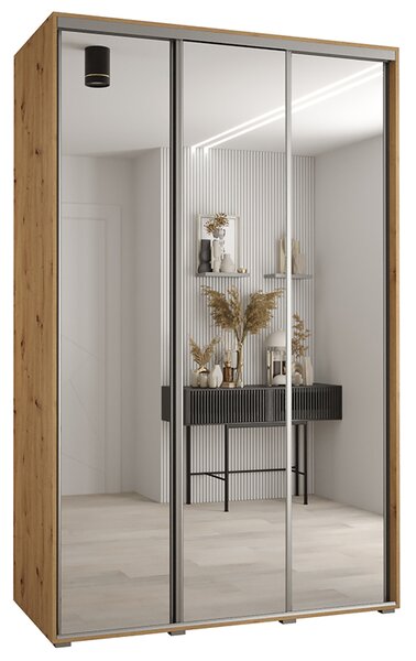 Šatní skříň s posuvnými zrcadlovými dveřmi DAVOS 160cm | DUB Artisan / stříbrné pojezdy