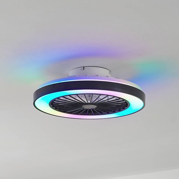 Lindby Stropní ventilátor LED Teleo, Ø48 cm, černý, DC, Tuya, stmívatelný, Černá, Obývací pokoj / jídelna, Plast, Moderní