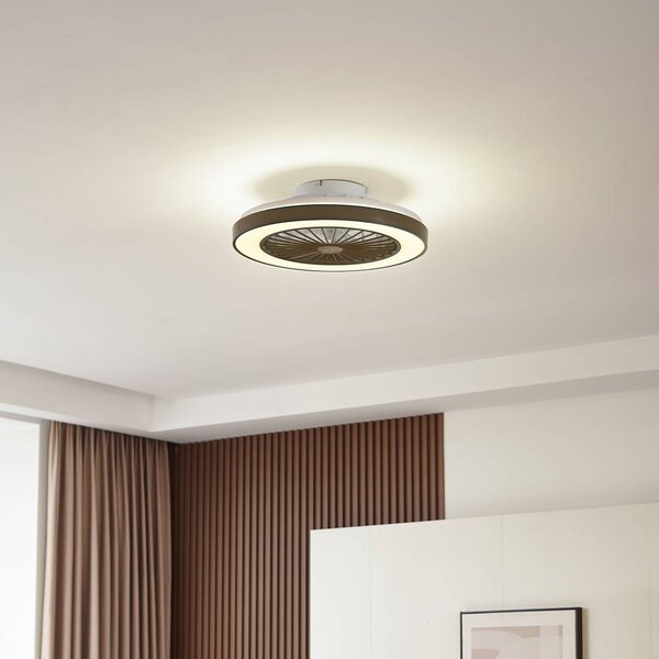Lindby Stropní ventilátor LED Teleo, Ø48 cm, černý, DC, Tuya, stmívatelný, Černá, Obývací pokoj / jídelna, Plast, Moderní