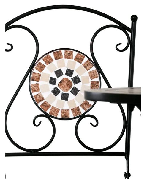 Zahradní set, stůl + 2 židle, s keramickou mozaikou, kovová konstrukce