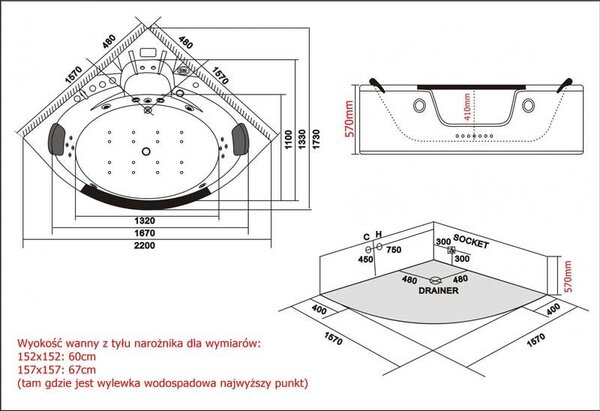 Hydrosan Hydromasážní vířivá vana Orino 632 157x157