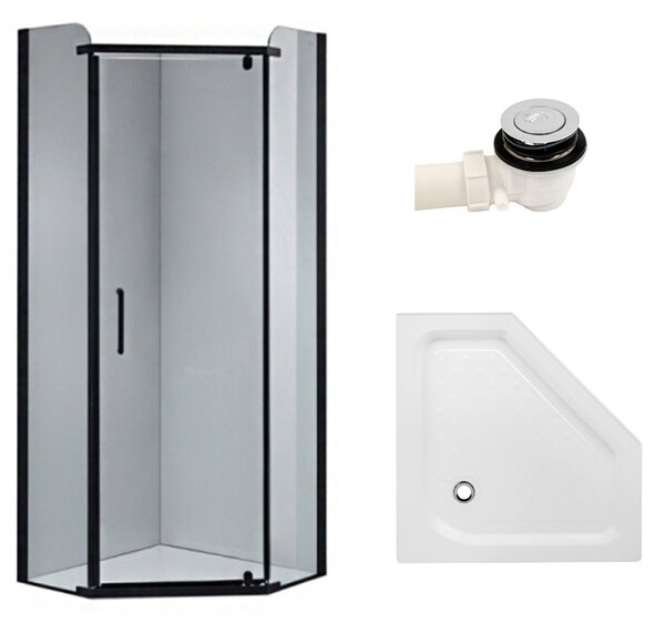 BPS-koupelny Pětiúhelníkový sprchový kout HYD-PK91A 80x80 černá/transparent + vanička HYD-PSV-SXL07A bílá