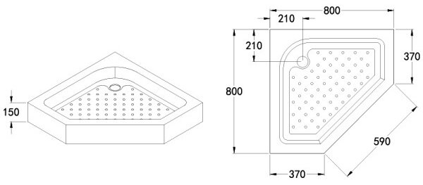BPS-koupelny Pětiúhelníkový sprchový kout HYD-PK91A 80x80 černá/transparent + vanička HYD-PSV-SXL07A černá