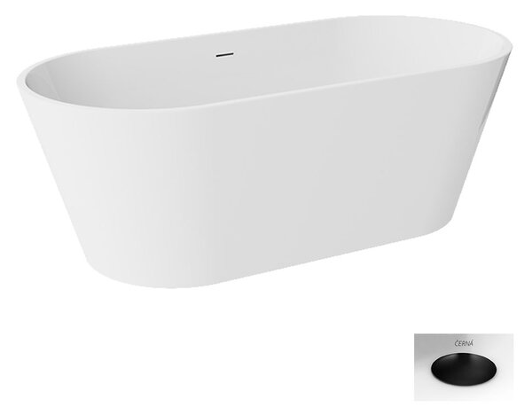 Besco Akrylátová volně stojící vana Deeva 150x75 (160x75, 170x80, 180x80) Rozměry (cm): 160x75, Typ a barva výpustě: Click-Clack se šterbinovým přepadem, černá mat