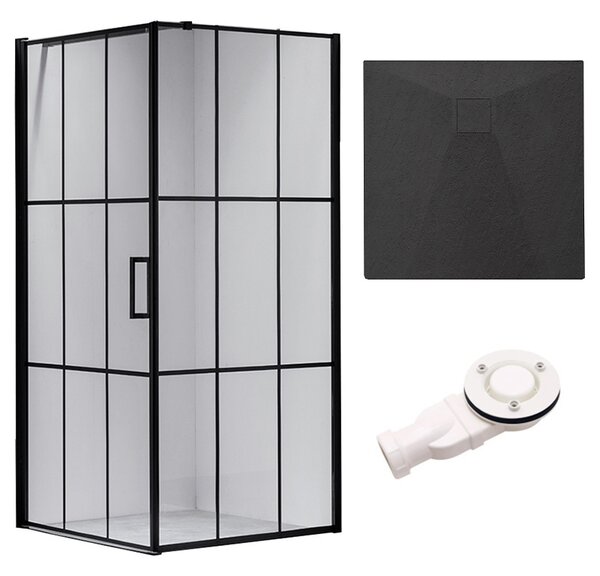 BPS-koupelny Čtvercový sprchový kout HYD-SK13B 90x90 černý/transparent + vanička HYD-SSV-RIKO černá