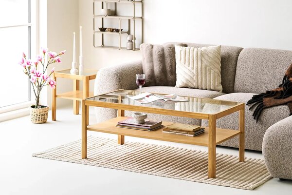 Nordic Living Skleněný dubový konferenční stolek Marina 110 x 60 cm