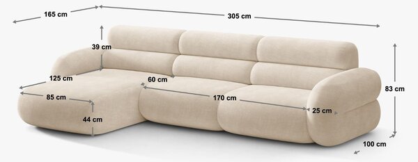 Micadoni Zelená bouclé rohová pohovka Neo 305 cm, levá