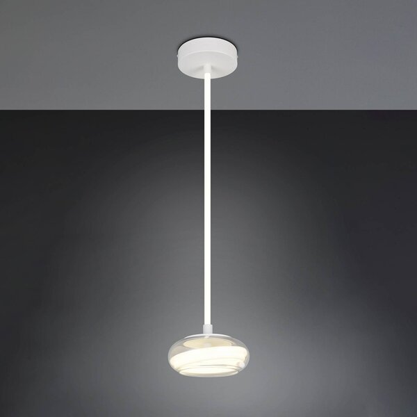 Trio Lighting Závěsné světlo Tarsia, matná bílá, Ø 21 cm, sklo, stmívatelný, Bílá / opál, Obývací pokoj / jídelna, Sklo, Moderní