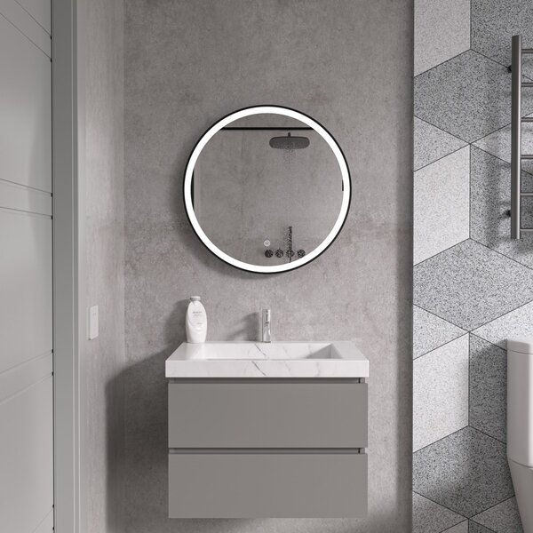 Erga Olivia, kulaté LED zrcadlo 60cm, černý kovový rám, 1380 lm, 6500K, ERG-V01-202-6060-BK
