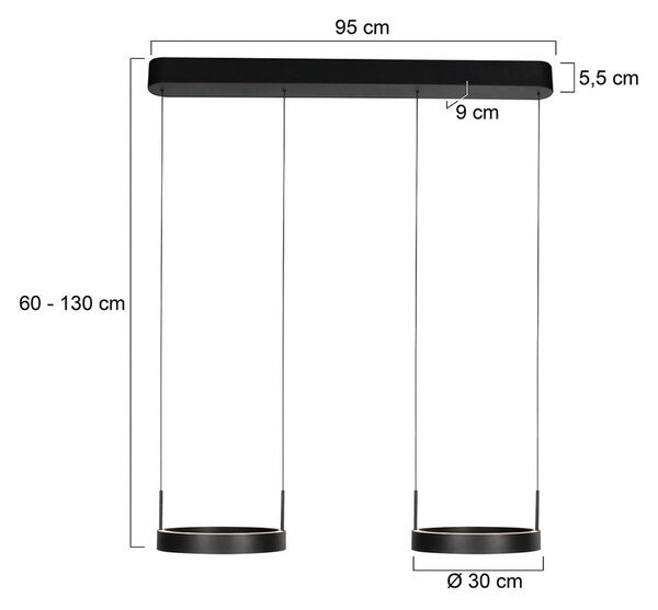 Steinhauer Závěsné světlo LED Mykty, černé, délka 95 cm, kov, 4 žárovky., stmívatelný, Černá, Obývací pokoj / jídelna, kov, Moderní