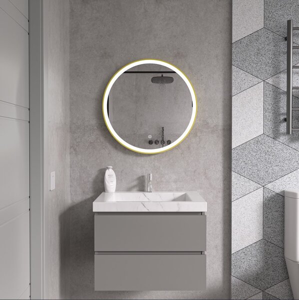 Erga Olivia, kulaté LED zrcadlo 60cm, zlatý kovový rám, 1380 lm, 6500K, ERG-V01-202-6060-GD