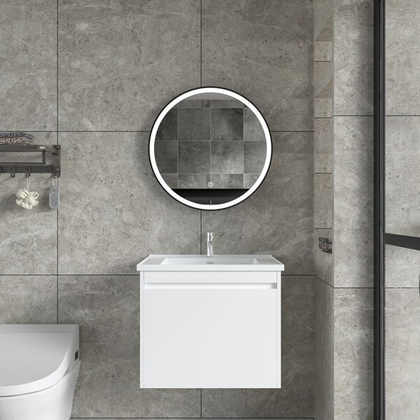 Erga Olivia, kulaté LED zrcadlo 60cm, černý kovový rám, 1380 lm, 6500K, ERG-V01-202-6060-BK
