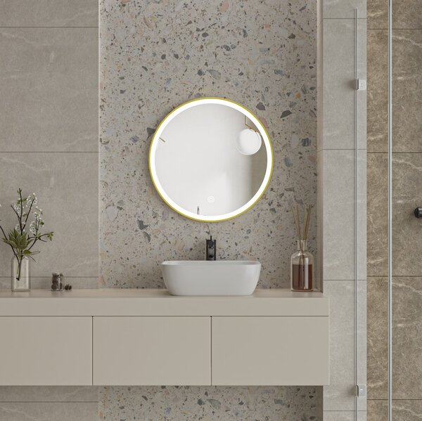 Erga Olivia, kulaté LED zrcadlo 60cm, zlatý kovový rám, 1380 lm, 6500K, ERG-V01-202-6060-GD