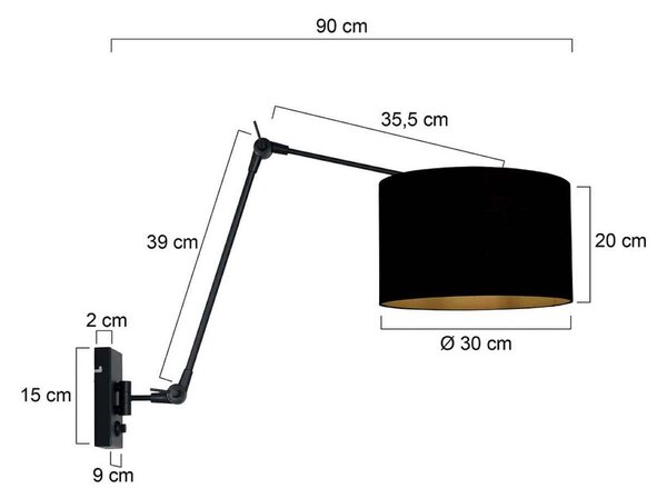 Steinhauer Nástěnné světlo Prestige Chic černá/černá-zlatá, výška 90 cm, stmívatelný, Černá, Obývací pokoj / jídelna, kov