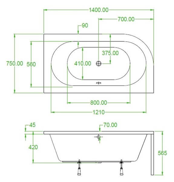 BPS-koupelny Akrylátová asymetrická vana k vestavbě HYD-EBI140P-VEST 140x75 cm PRAVÁ, bílá