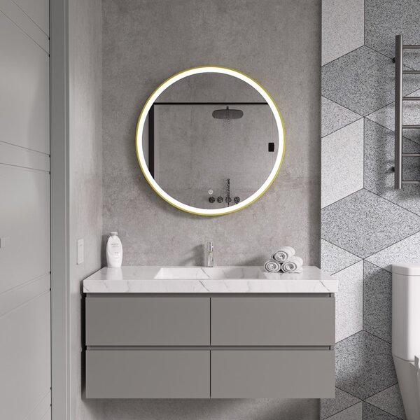 Erga Olivia, kulaté LED zrcadlo 70cm, zlatý kovový rám, 1610 lm, 6500K, ERG-V01-202-7070-GD