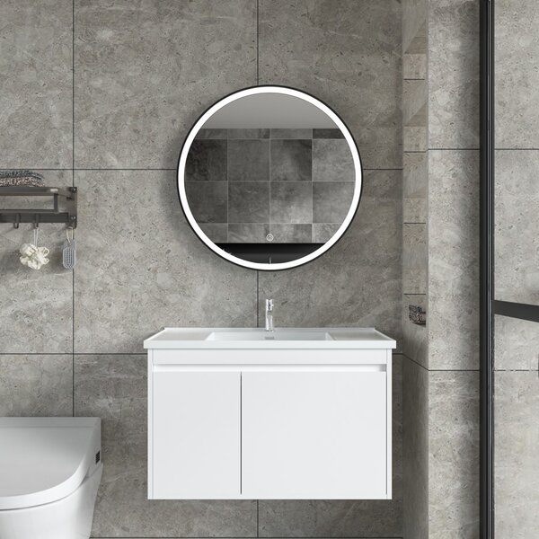 Erga Olivia, kulaté LED zrcadlo 70cm, černý kovový rám, 1610 lm, 6500K, ERG-V01-202-7070-BK