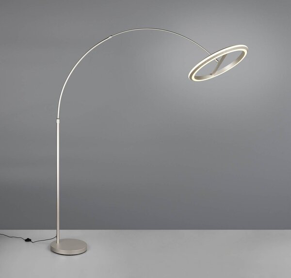 Trio Lighting LED stojací lampa Amador, niklová barva, výška 205 cm, kov, stmívatelný, Hliník / šedá / zinek, Obývací pokoj / jídelna, kov, Moderní