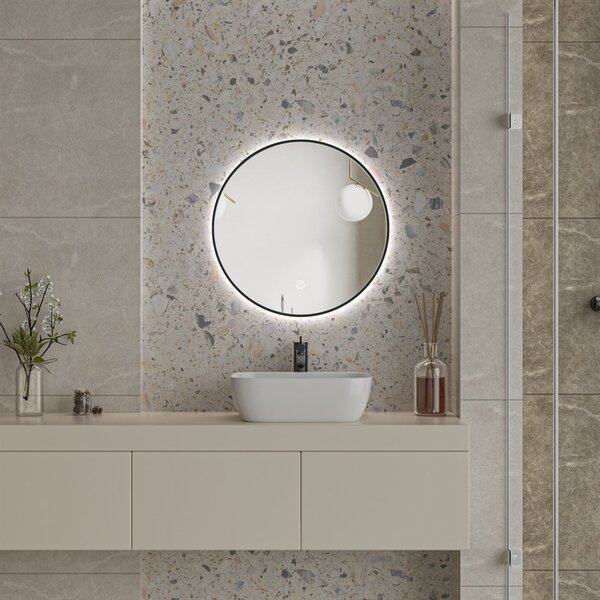 Erga Emma, ​​kulaté LED zrcadlo 50cm, černý kovový rám, 1150 lm, 6500K, zadní osvětlení, ERG-V01-201-5050-BK