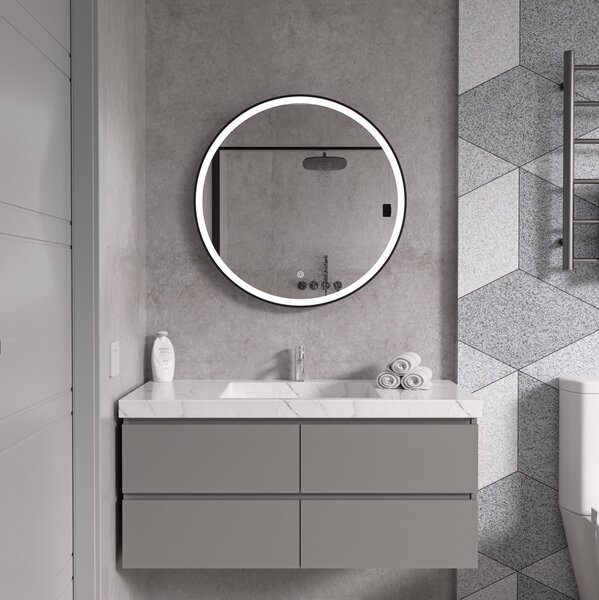 Erga Olivia, kulaté LED zrcadlo 70cm, černý kovový rám, 1610 lm, 6500K, ERG-V01-202-7070-BK