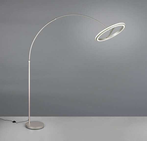 Trio Lighting LED stojací lampa Amador, niklová barva, výška 205 cm, kov, stmívatelný, Hliník / šedá / zinek, Obývací pokoj / jídelna, kov, Moderní