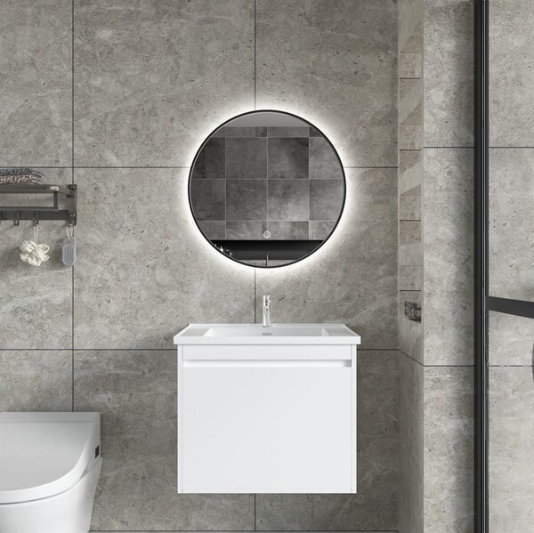 Erga Emma, ​​kulaté LED zrcadlo 50cm, černý kovový rám, 1150 lm, 6500K, zadní osvětlení, ERG-V01-201-5050-BK