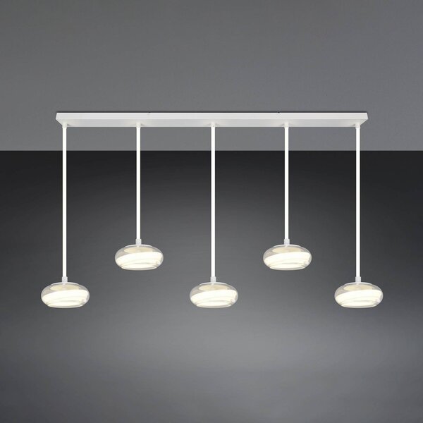 Trio Lighting Závěsné světlo Tarsia, matná bílá, délka 161 cm, sklo, 5 svítidel., stmívatelný, Bílá / opál, Obývací pokoj / jídelna, Sklo, Moderní