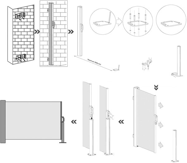 SONGMICS Boční markýza zatahovací béžová 200 x 350 cm