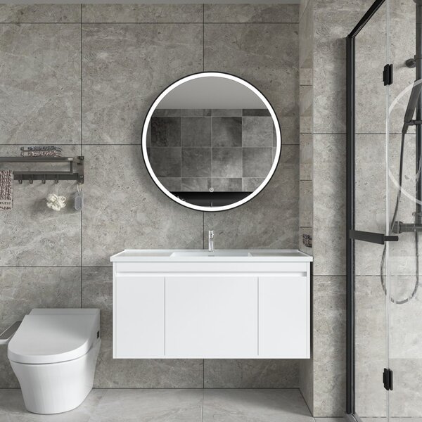 Erga Olivia, kulaté LED zrcadlo 80cm, černý kovový rám, 1840 lm, 6500K, ERG-V01-202-8080-BK