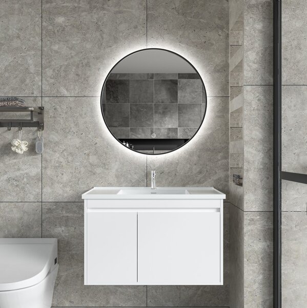 Erga Emma, ​​kulaté LED zrcadlo 70cm, černý kovový rám, 1610 lm, 6500K, zadní osvětlení, ERG-V01-201-7070-BK